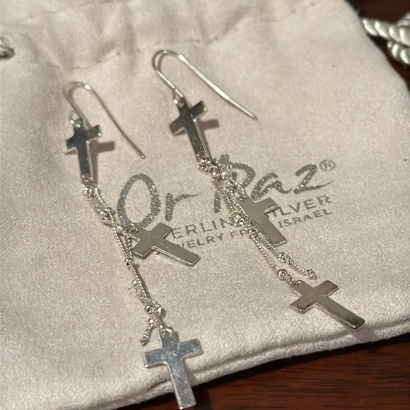 Silver Cross Dangle Earrings - Picture 3 of 4